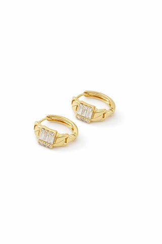 Gold Minimal Kare Taşlı Halka Küpe