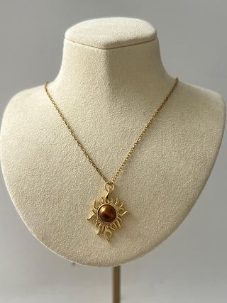 Çelik Kahve Taşlı Güneş Kolye