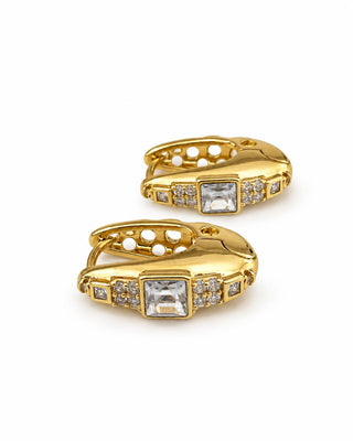 14K Gold Minimal Kare Taş Halka Küpe