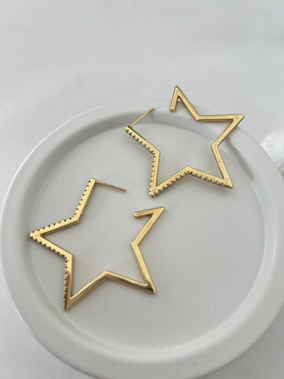 14K Gold Taşlı Yıldız Halka Küpe