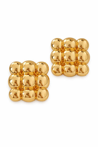 Gold Plaka Petek Desen Kare Küpe
