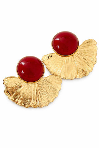 Gold Bordo Detay Yaprak Form Küpe