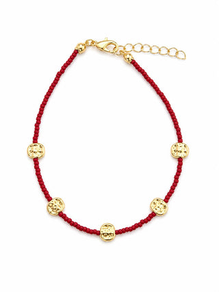 Gold Midye Detay Kırmızı Halhal