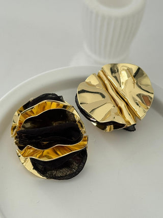 Gold Siyah Tül Detay Topçuk Küpe