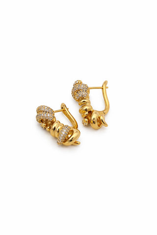Gold Burgu Desen Taşlı Küpe