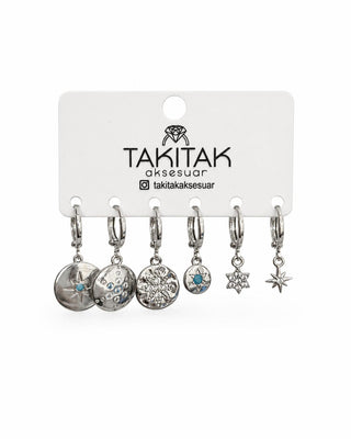 Kutup Yıldızı Plaka Detay 6lı Set Küpe