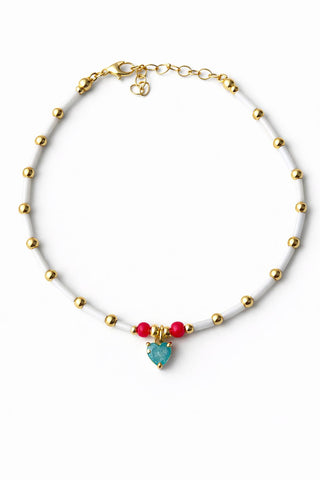 Beyaz Boncuk Kalp Detay Halhal