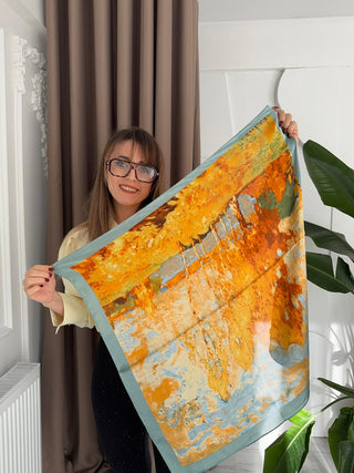 Sarı Yeşil Desenli Fular