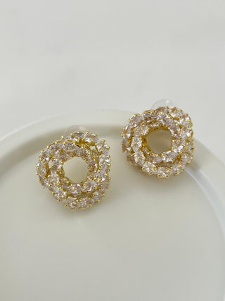 14K Gold Yuvarlak Zirkon Taşlı Abiye Küpe