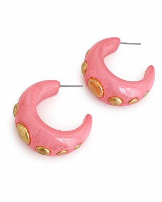 Gold Puantiyeli Pembe Halka Küpe