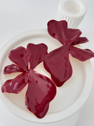 Bordo Metal Yaprak Küpe