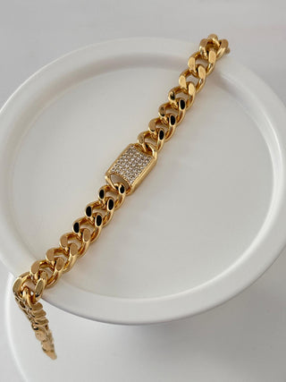 14K Gold Kare Taş Detay Zincir Bileklik