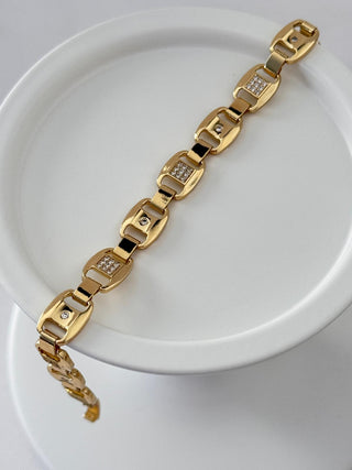 14K Gold Oval Desen Taşlı Bileklik