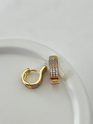 14K Üç Renk Taşlı Halka Küpe