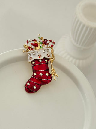 Kırmızı Yeni Yıl Çorabı Broş