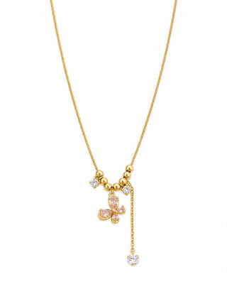 Gold Pembe Taşlı Kelebek Kolye