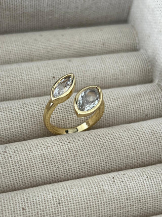 Gold İkili Oval Taşlı Ayarlanabilir Yüzük