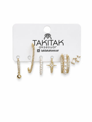 Gold İnci Detay 6lı Set Küpe