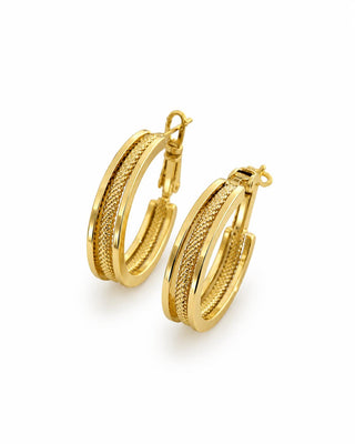 14K Gold Desenli Halka Küpe