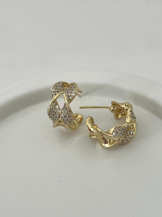 14K Gold Çift Renk Burgu Desen Halka Küpe