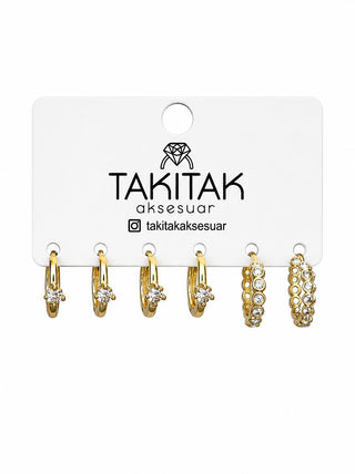 Gold Taş Detay 6lı Set Küpe