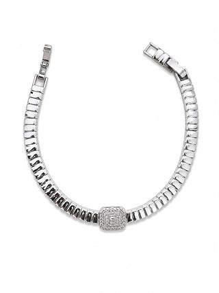 Silver Baget Taş Detay Çizgi Desen Bileklik