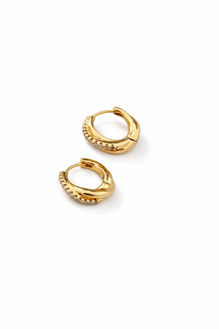 Gold Minimal Burgu Taşlı Halka Küpe