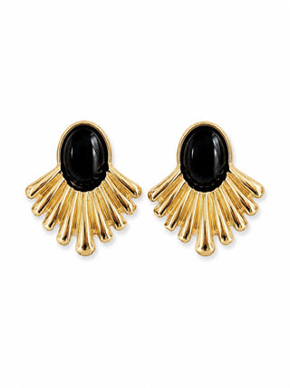 Siyah Mineli Gold Yelpaze Küpe