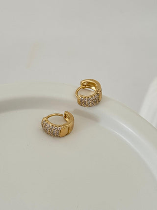 14K Gold Minimal Taşlı Bombeli Küpe