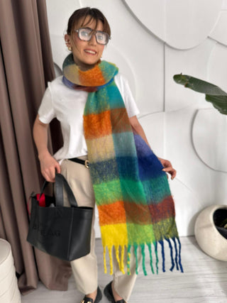 Püskül Detay Renkli Gökkuşağı Şal