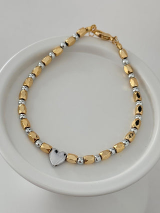 Çift Renk Kalp Detay Boncuk Halhal