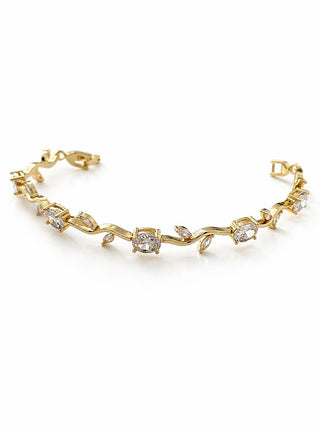 Gold Kristal Taşlı Yaprak Desen Bileklik