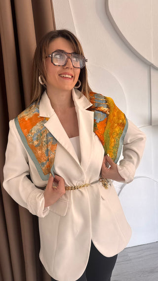 Mix Turuncu Kahve Desenli Fular