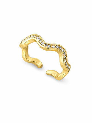 Gold Zigzag Desen İnce Form Taşlı Yüzük