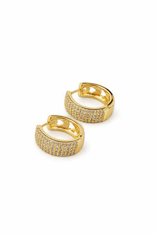 Gold Taşlı Minimal Halka Küpe