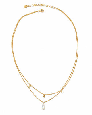 Gold İkili Damla Taşlı Kolye