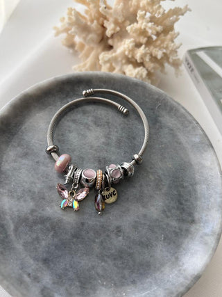 Mor Hologram Kelebek Charm Bileklik