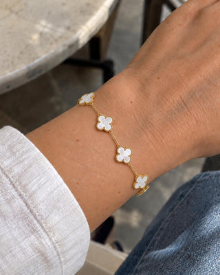14K Gold Marka Model Beyaz Yonca Bileklik