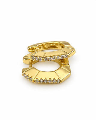 14K Gold İnce Taş Detay Kare Halka Küpe