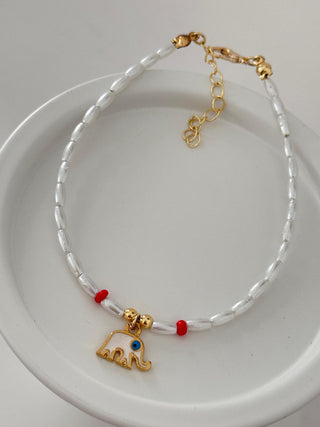 Beyaz Boncuk Fil Halhal