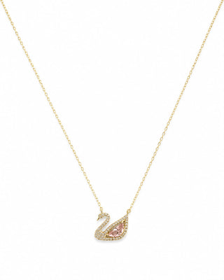 Pembe Taşlı  Minimal Kuğu Kolye