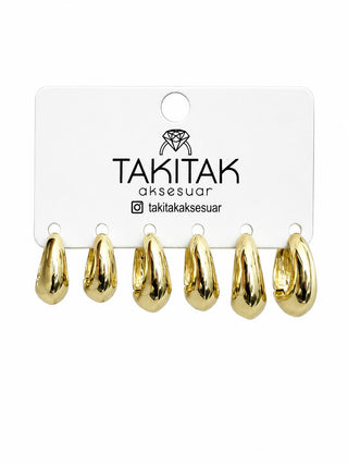 Gold Basıc Halka 6lı Set Küpe