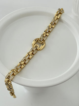 14K Gold Taşlı Örme Zincir Desen Bileklik