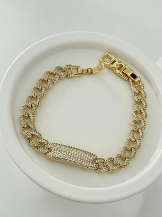 14K Gold Oval Taş Detay Zincir Bileklik