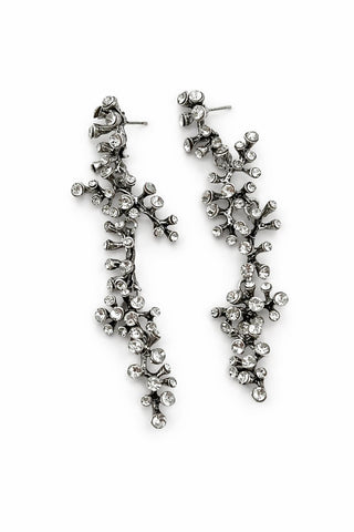 Tasarım Siyah Üzeri Silver Taşlı Sarkıt Küpe