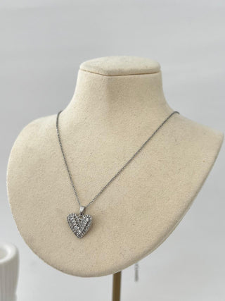 Çelik Silver Taşlı Kalp Kolye