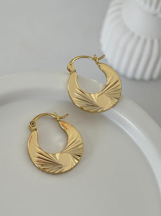 14K Gold Çizgi Detay Halka Küpe