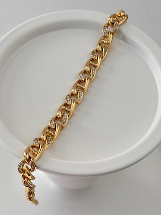 14K Gold Yarı Taşlı Desenli Zincir Bileklik