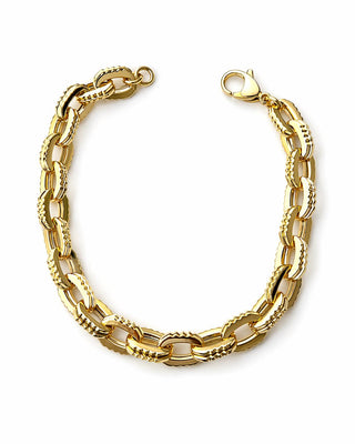 14K Gold Çizgi Desen Oval Zincir Bileklik