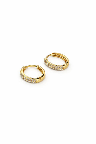 Gold Minimal Taşlı Halka Küpe